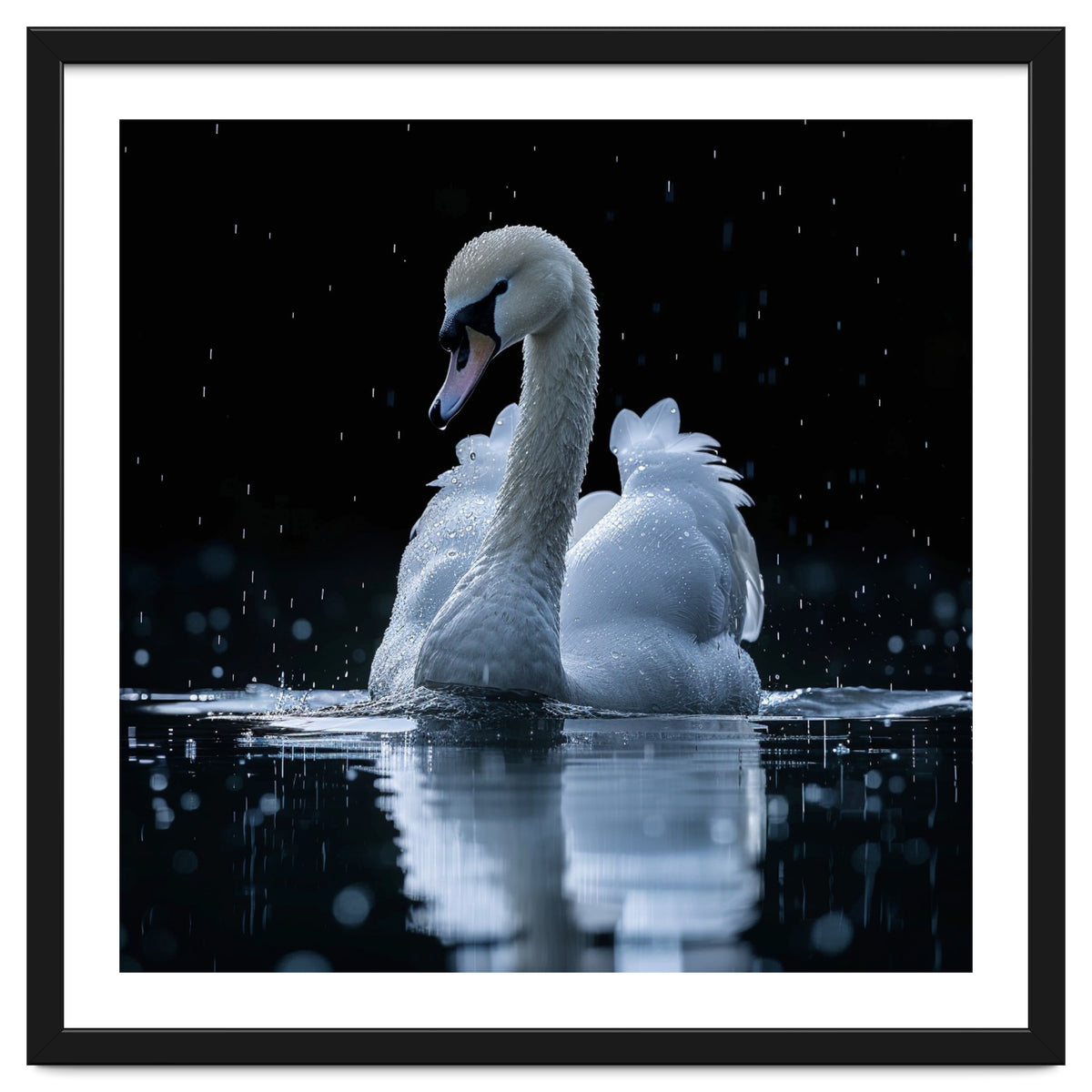 Majestic Swan Swimming In Dark Water