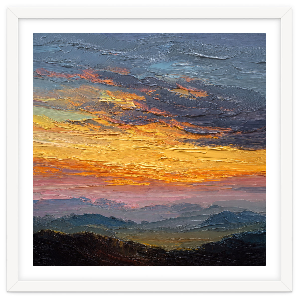Vibrant Golden Hour Horizon Over Distant Mountain Ridges