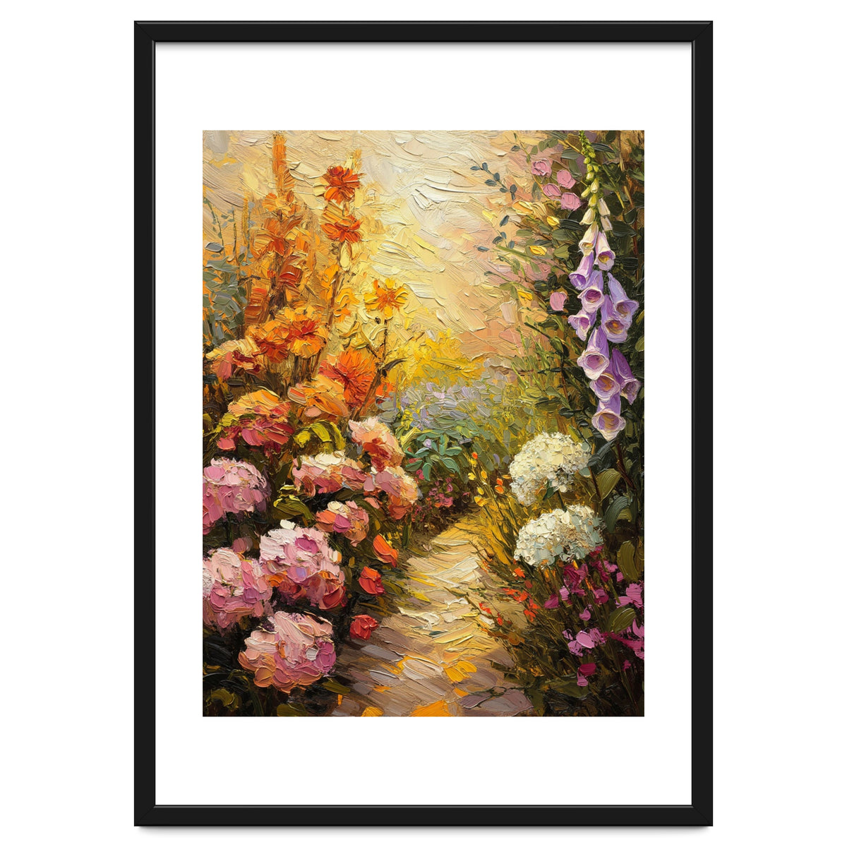 Golden Hour Summer Garden Path Oil Painting