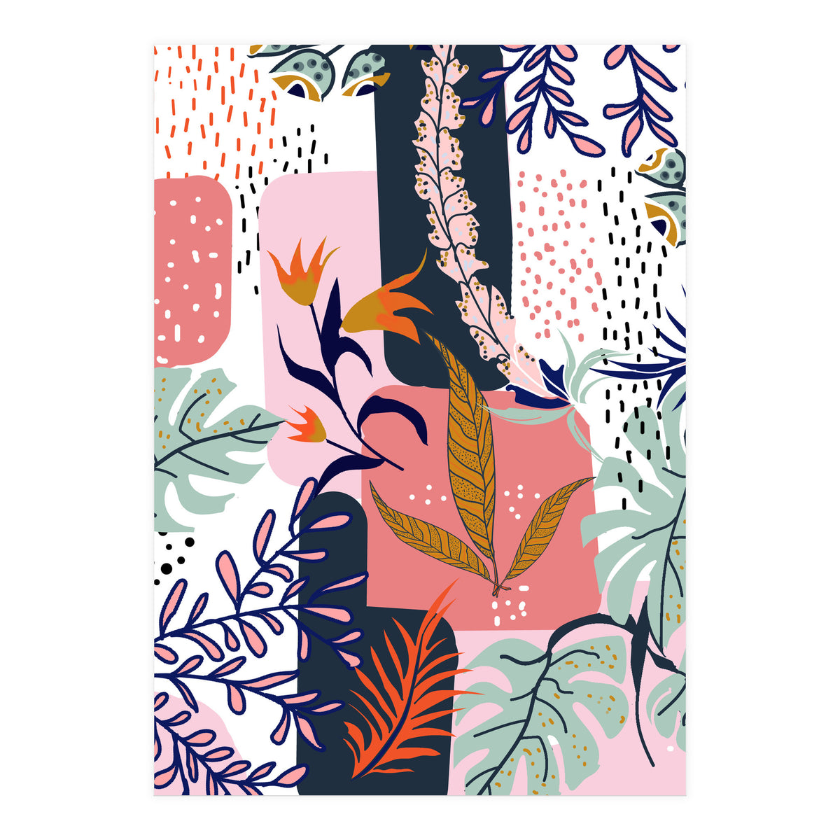 Mood | Abstract Chic Modern Bohemian Painting | Contemporary Eclectic Blush Botanical Nature (Print Only)