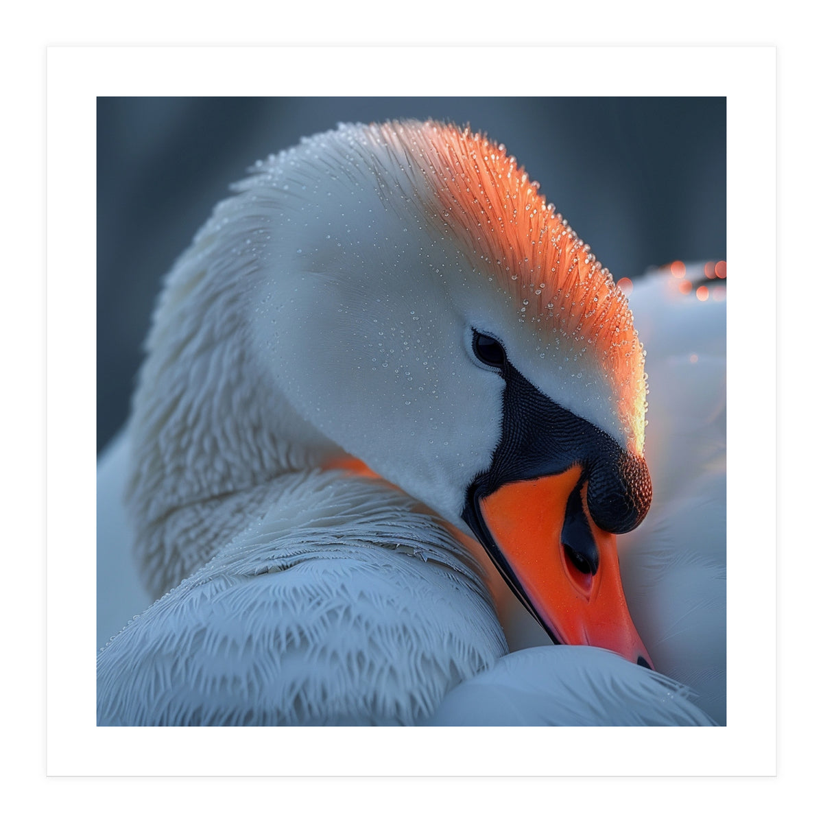 Close Up Of A White Swan With Water Droplets (Print Only)