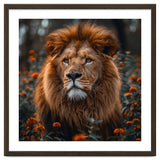 Majestic Lion Portrait In Orange Flowers thumbnail