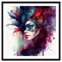 Turquoise Feathered Carnival Mask Portrait