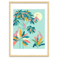 Drawn To The Moon, Stork Heron Flamingo Birds, Tropical Pastel Wildlife Forest Nature, Animals Jungle Bohemian Eclectic Fly