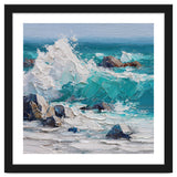 Dynamic Crashing Turquoise Ocean Wave Against Rugged Coastal Rocks thumbnail