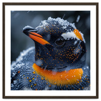 Close Up Penguin In Snow With Water Droplets