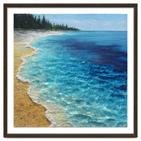 Sun-Drenched Coastal Shoreline with Textured Impasto Waves