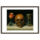 Vanitas, allegory of fleeting time with skull and hour-glass. Oil on canvas. thumbnail