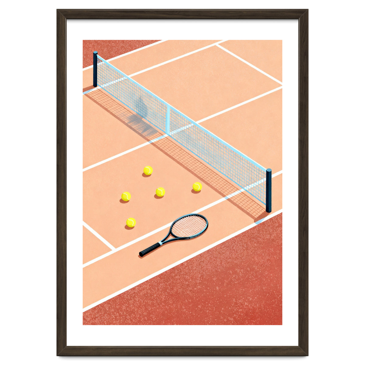 Tennis Court Art, Tennis Racket Illustration, Modern Sports Design