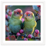 Two Lovebirds On A Branch Surrounded By Berries thumbnail