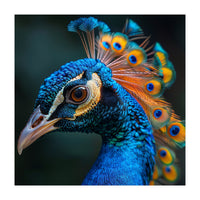 Peacock Bird Portrait Detailed Feathers Vibrant Colors (Print Only)