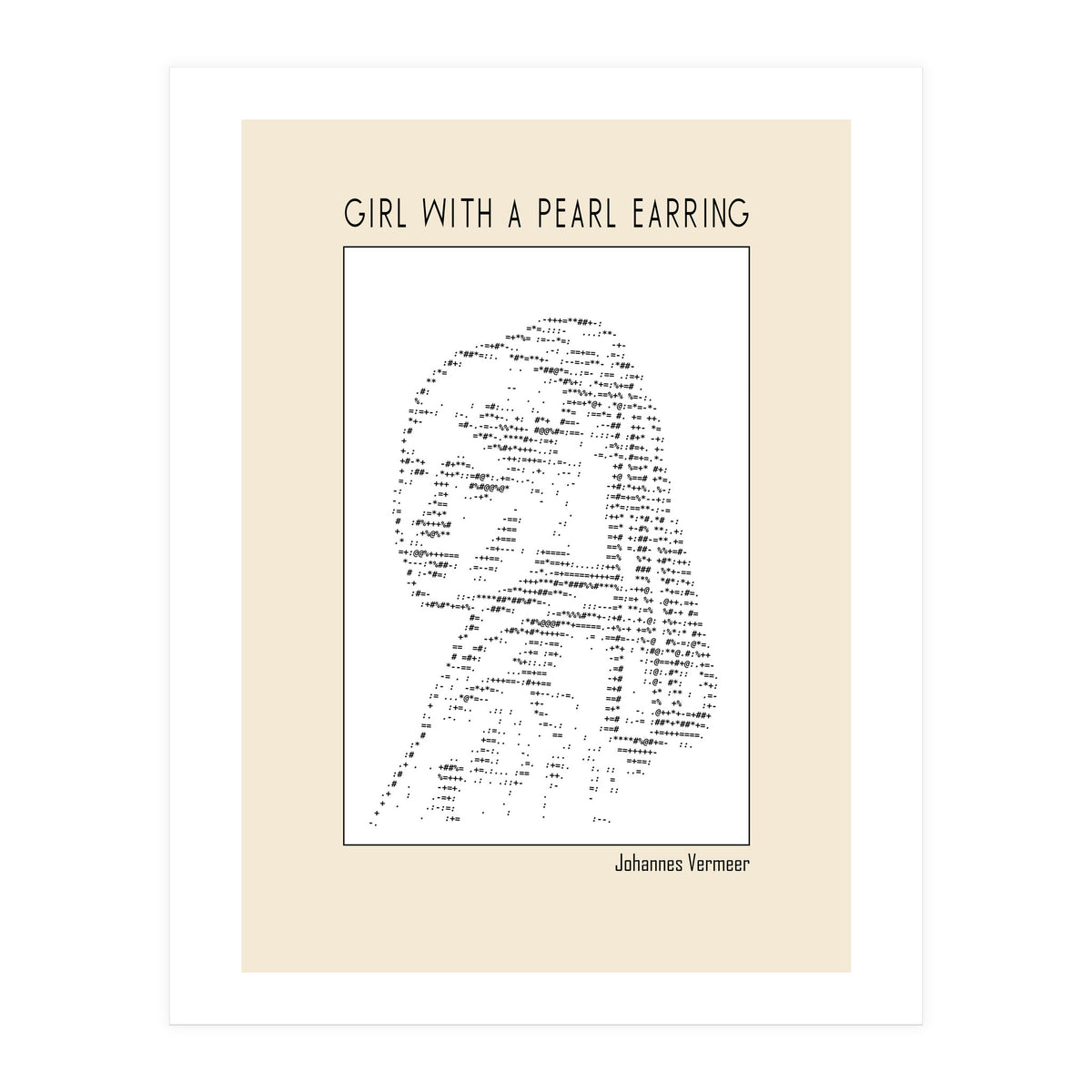 Girl With A Pearl Earring Johannes Vermeer Ascii Art (Print Only)