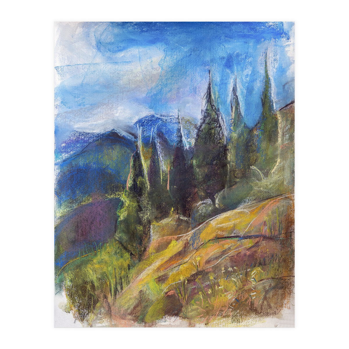 Pastel drawing of an Alpine Pine Forest (Print Only)