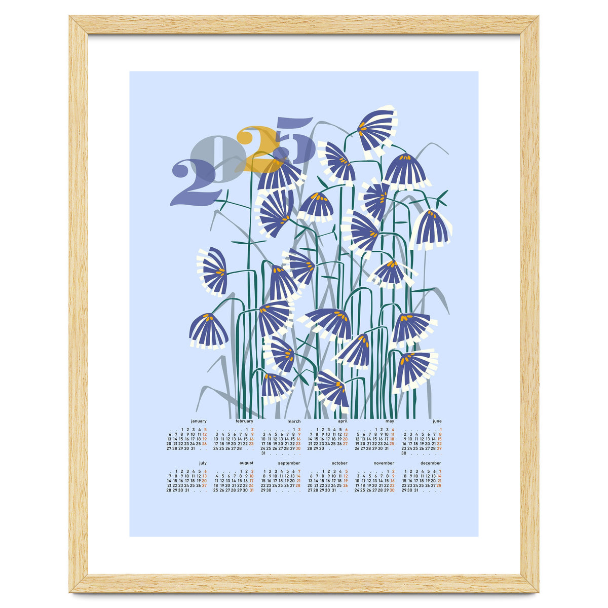 calendar 2025 pastel light blue