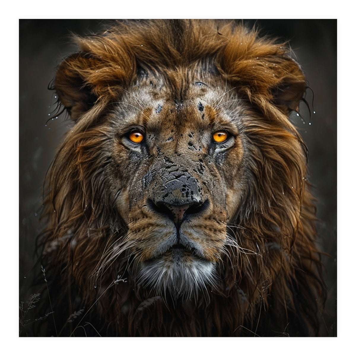 Majestic Lion With Glowing Eyes Close Up Portrait (Print Only)