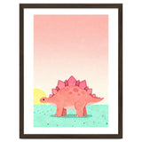 Stegosaurus Watercolor Art, Cute Dinosaur Nursery Print, Coral Dino Illustration thumbnail
