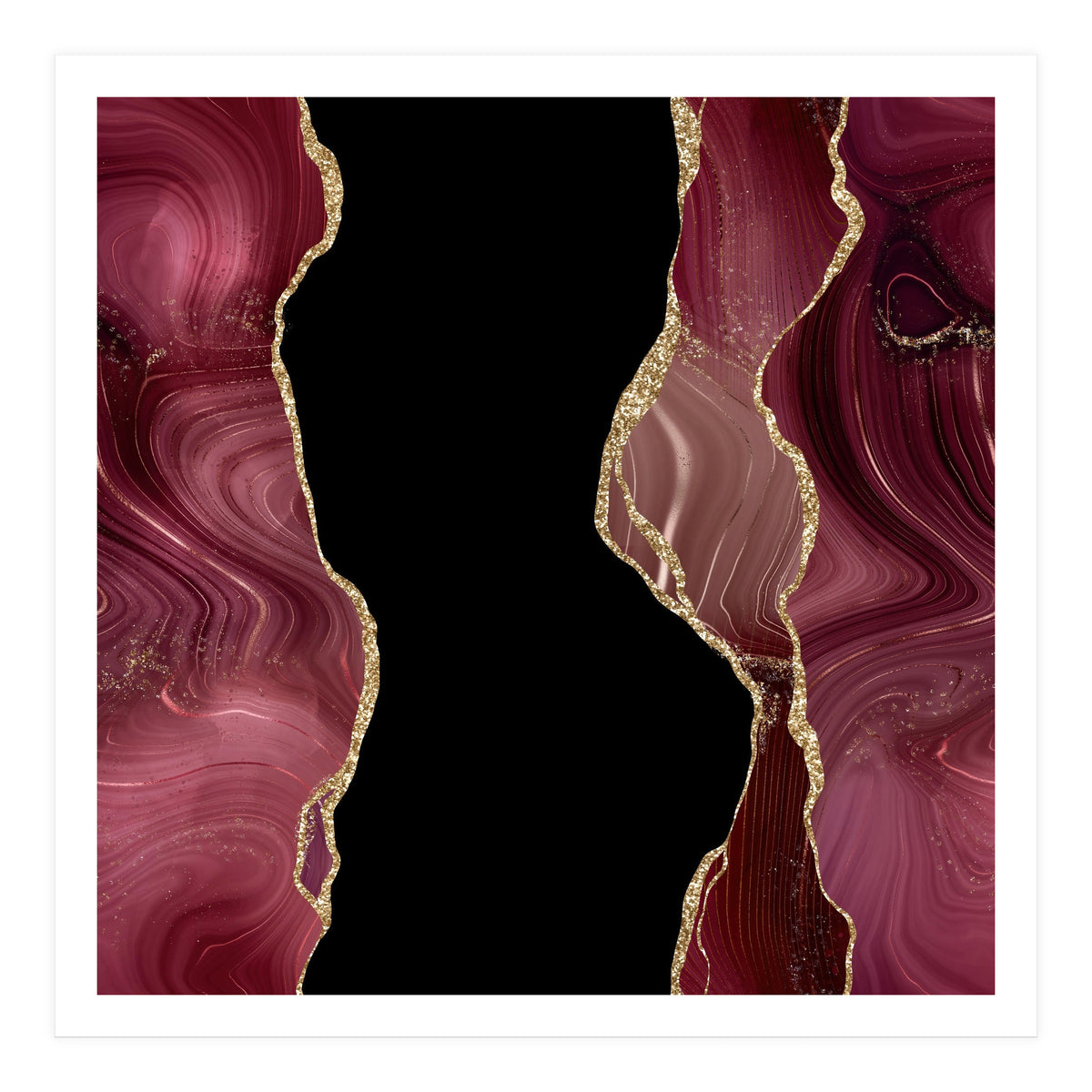 Burgundy & Gold Glitter Agate Texture 02  (Print Only)