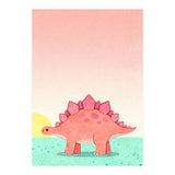 Stegosaurus Watercolor Art, Cute Dinosaur Nursery Print, Coral Dino Illustration (Print Only) thumbnail
