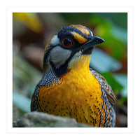 Close-up of a Yellow Bird featuring a Striking Red eye (Print Only)
