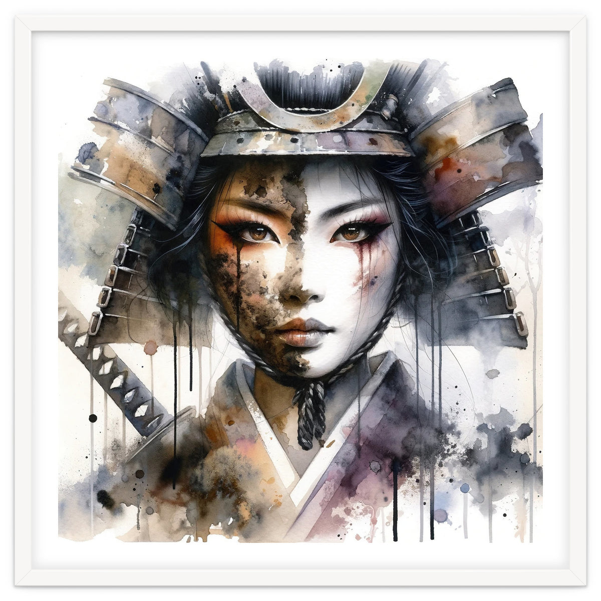 Ink Veil Asian Warrior Woman Portrait