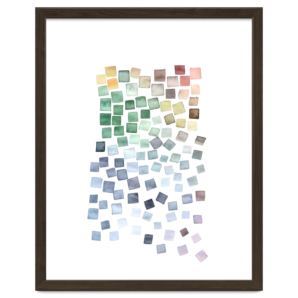 Watercolor Geometric Square Shapes Blue