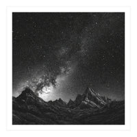 Starlit Mountain Majesty: Detailed Monochrome Milky Way (Print Only)