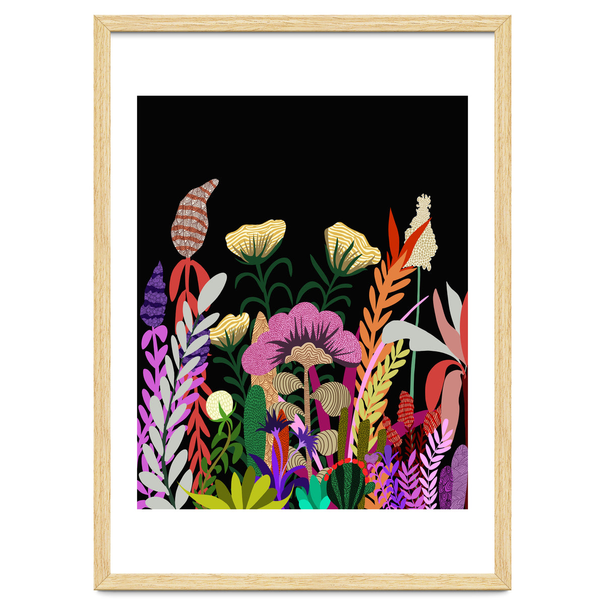 Dark Garden, Eclectic Bold Floral Botanical Nature, Colorful Mystery Bohemian Flowers Plants