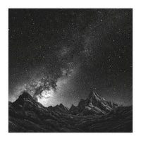 Starlit Mountain Majesty: Detailed Monochrome Milky Way (Print Only)