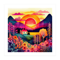 Folk Sunset Over Mountain Lake (Print Only)