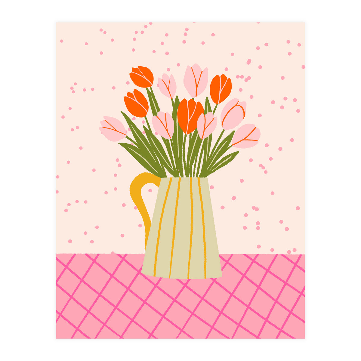 Tulips in a vase - pink and orange (Print Only)