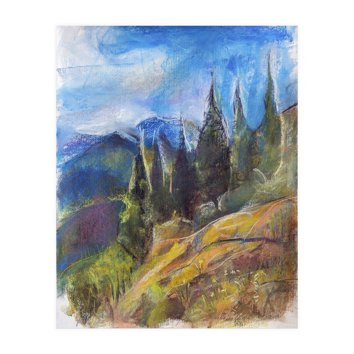 Pastel drawing of an Alpine Pine Forest (Print Only)