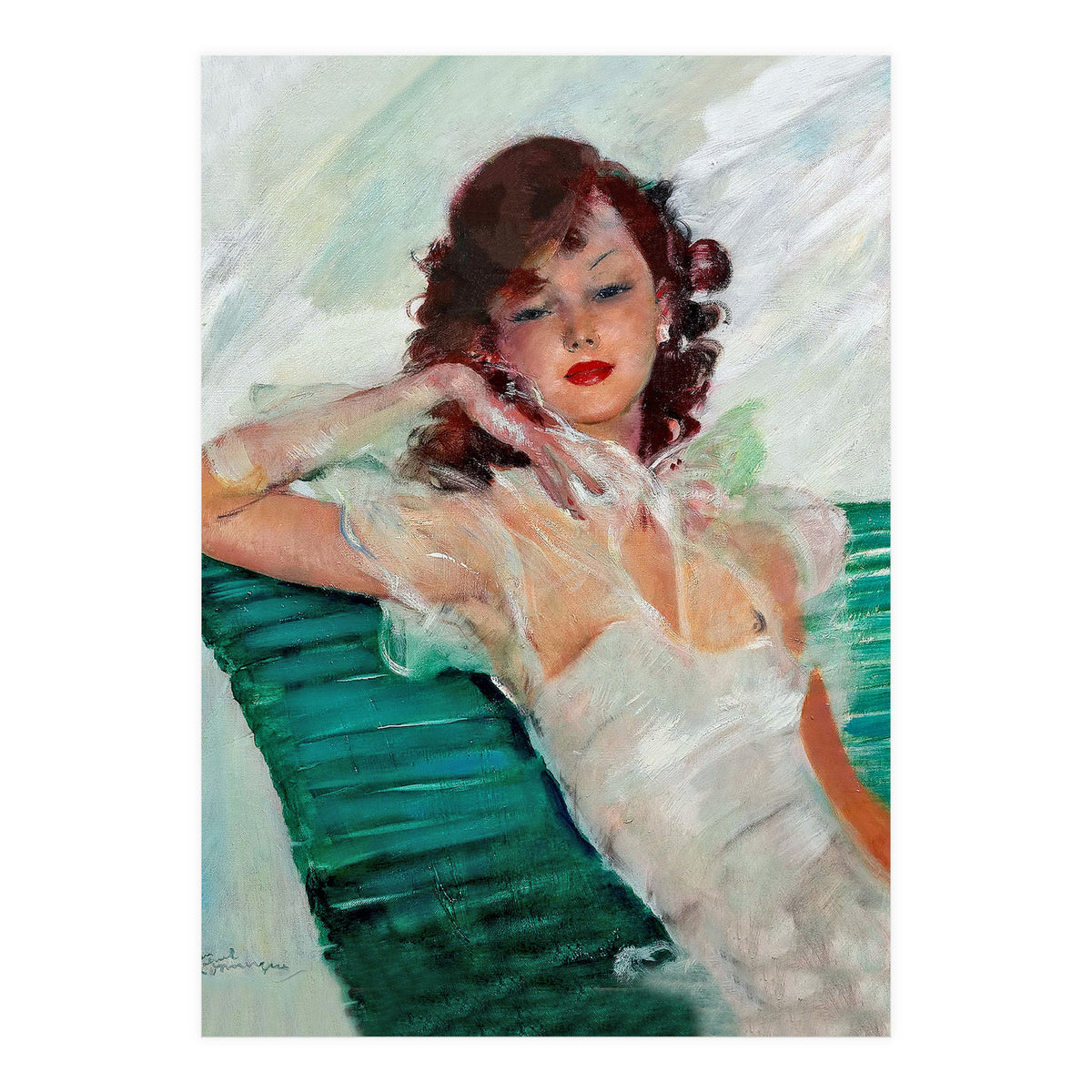 Girl Is Resting On A Green Bench, Watercolor Painting (Print Only)