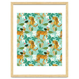 Cheetah Jungle, Wildlife Nature Wild Cats Tigers Leopard Botanical Animals Mint Quirky Illustration thumbnail