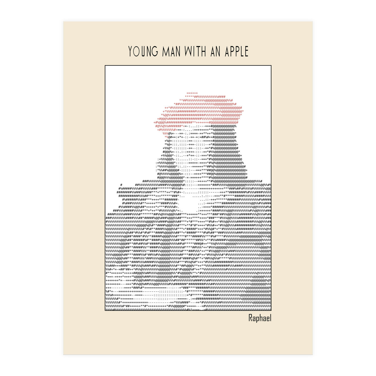 Young Man with an Apple (1505) – Raphael (ascii art)  (Print Only)