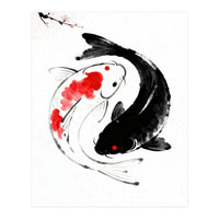 Yin Yang Koi Fish, Black and White Japanese Ink Painting Zen Wall Art, Yin Yang, YIN & YANG (Print Only)