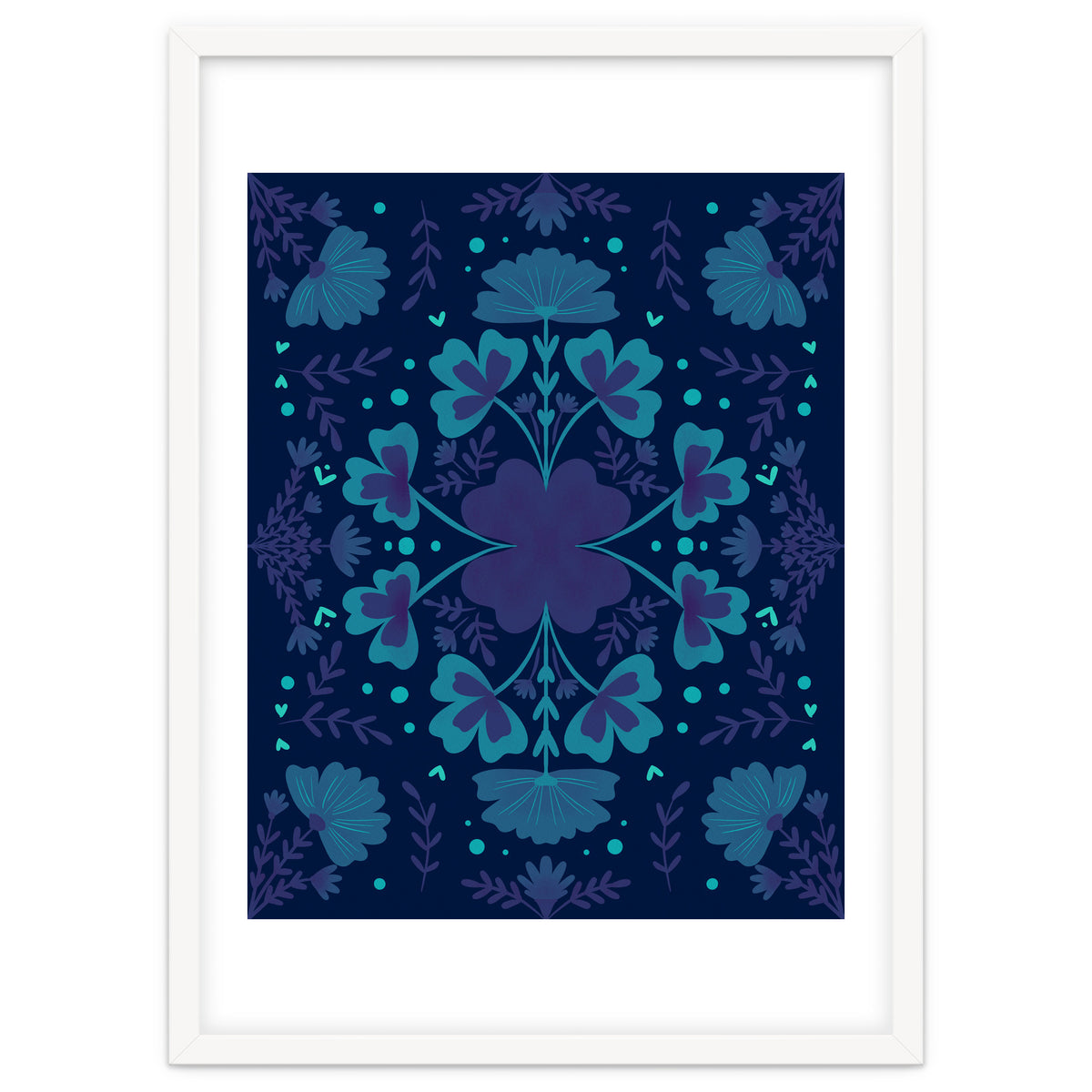 Clovers And Flowers Night Blue