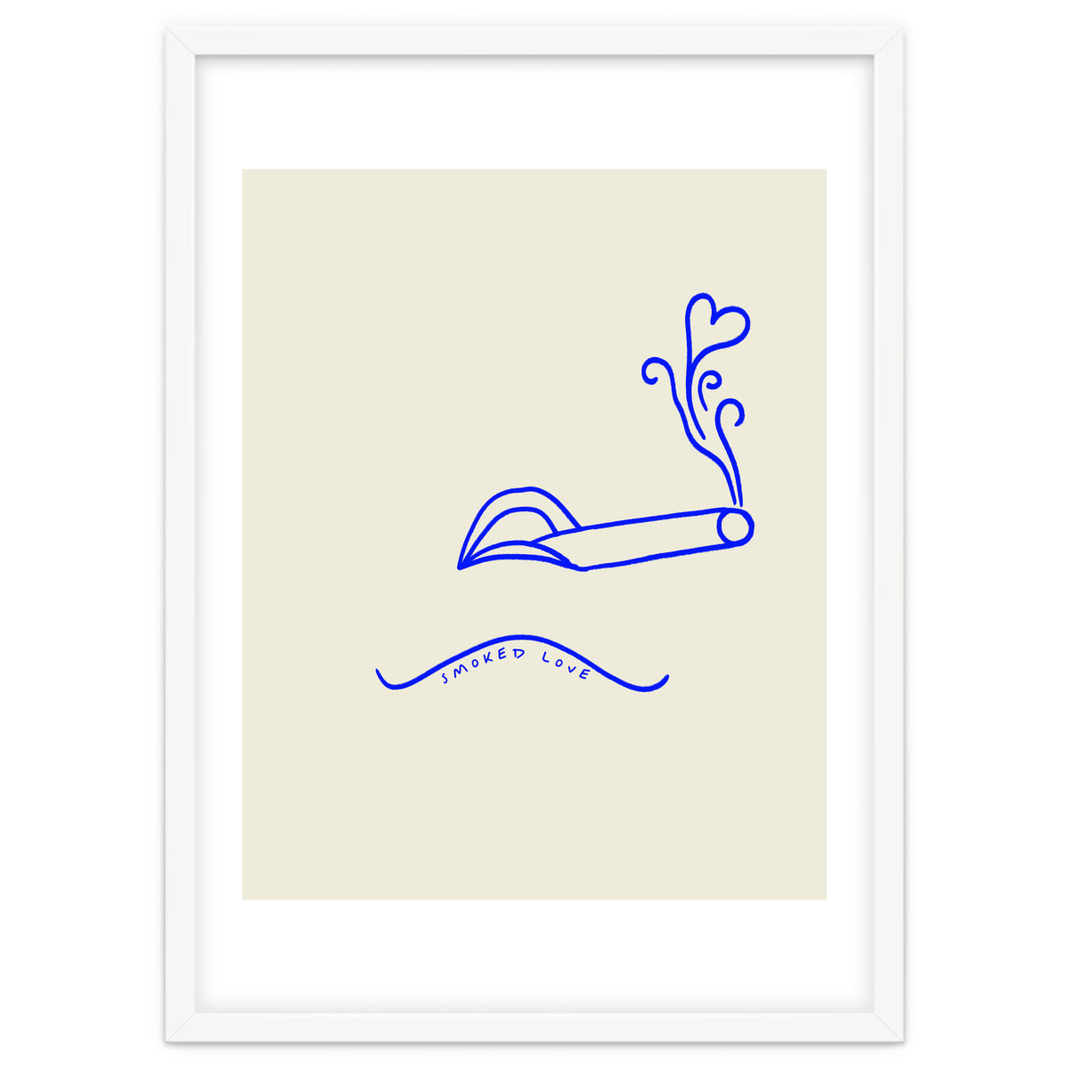 Smoked Love, Line Art Drawing Sketch, Minimalism Doodle Woman Cigarette Cigar Smoke, Eclectic Bohemian Framed