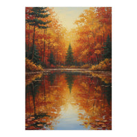 Golden Autumn Reflection: Impasto Forest Landscape (Print Only)