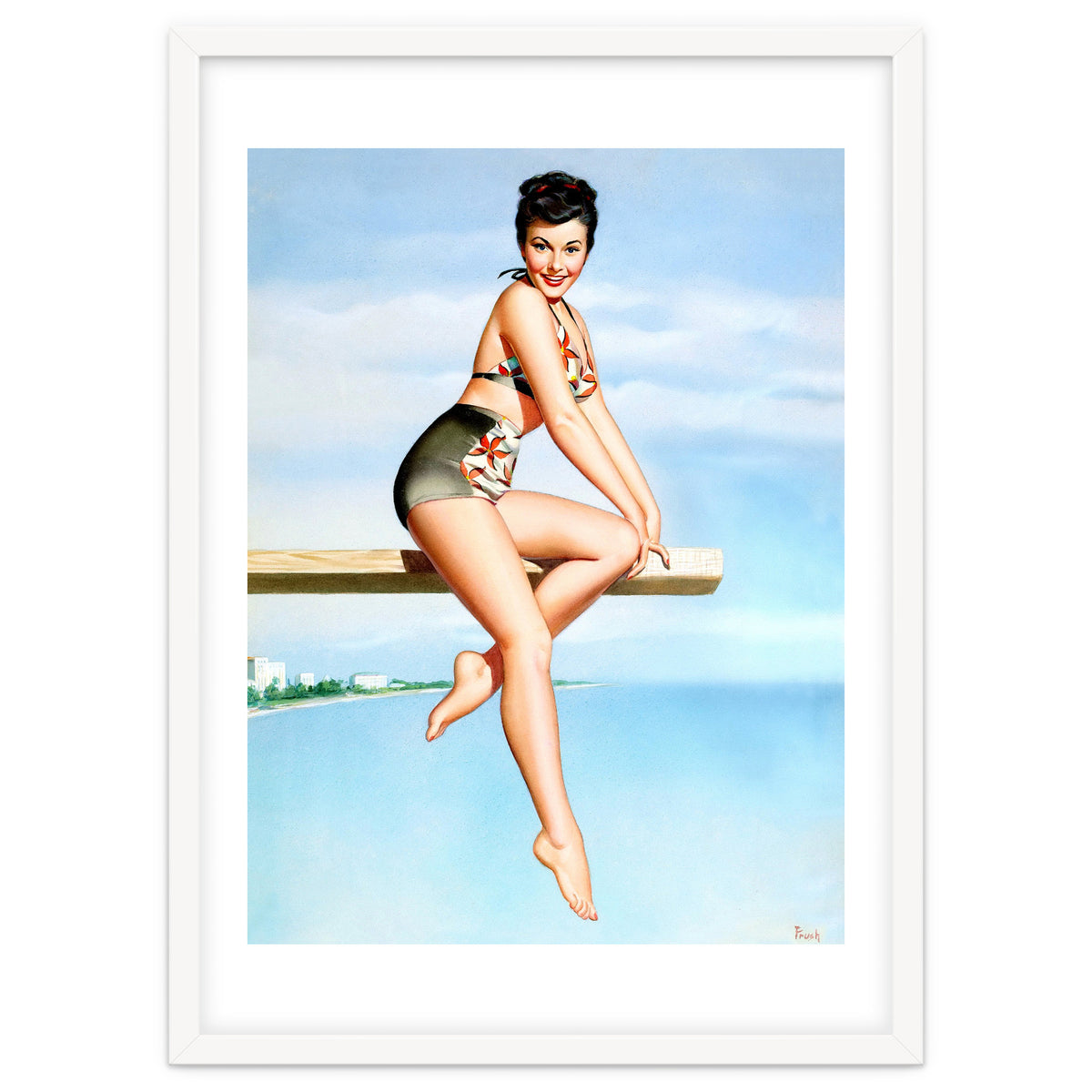Smiling Sexy Pinup Girl Posing On A Board