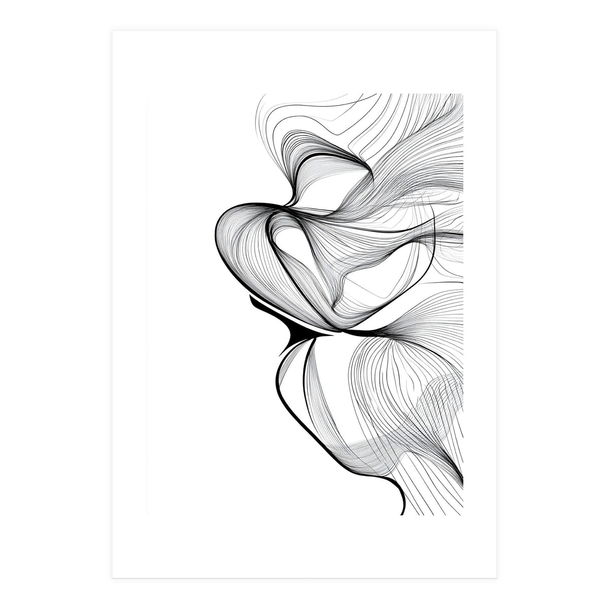 Abstract Black And White Swirls And Lines Flowing Art (Print Only)