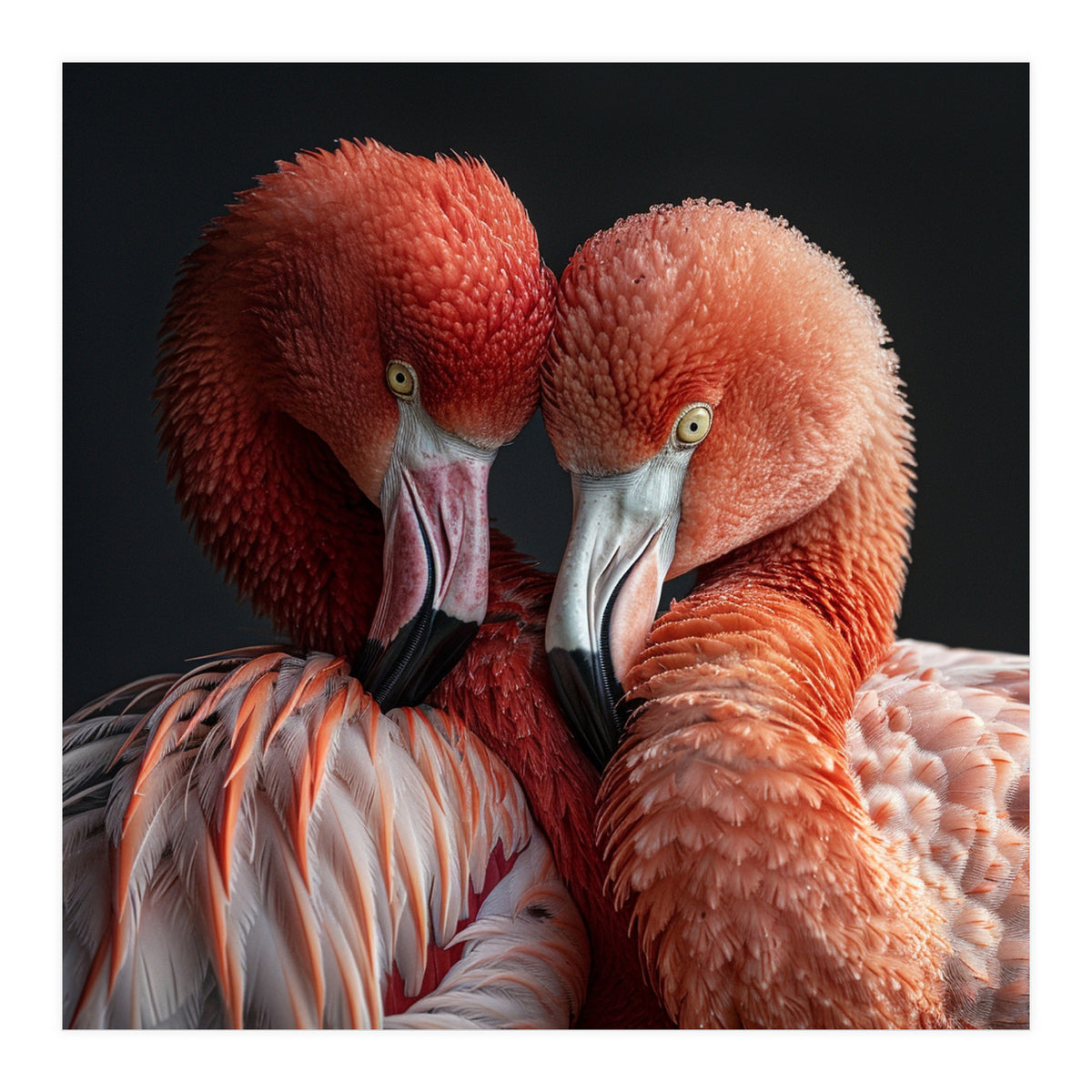 Close Up Of Two Flamingos Nuzzling Together (Print Only)
