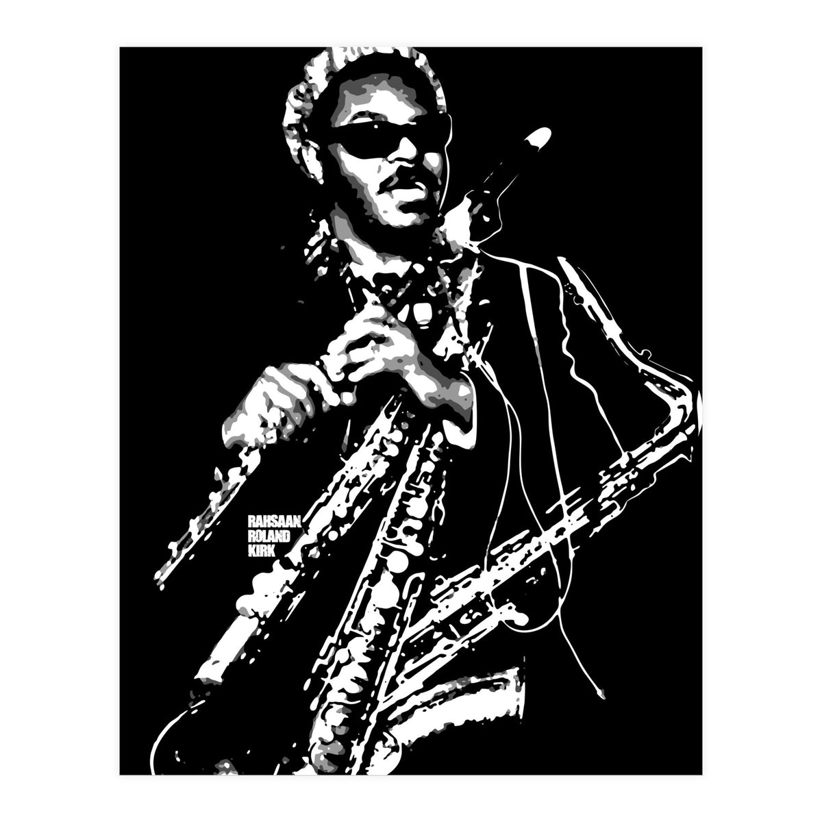 Rahsaan Roland Kirk American Jazz Multi-Instrumentalist in Grayscale (Print Only)
