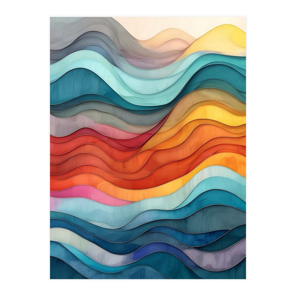 Abstract Layered Wave Landscape (Print Only)