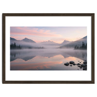 Misty Morning Reflection: Serene Alpine Lake