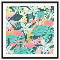 Flamingo Tropical, Colorful Modern Bohemian Eclectic Jungle Graphic Design, Blush Forest Gold Floral