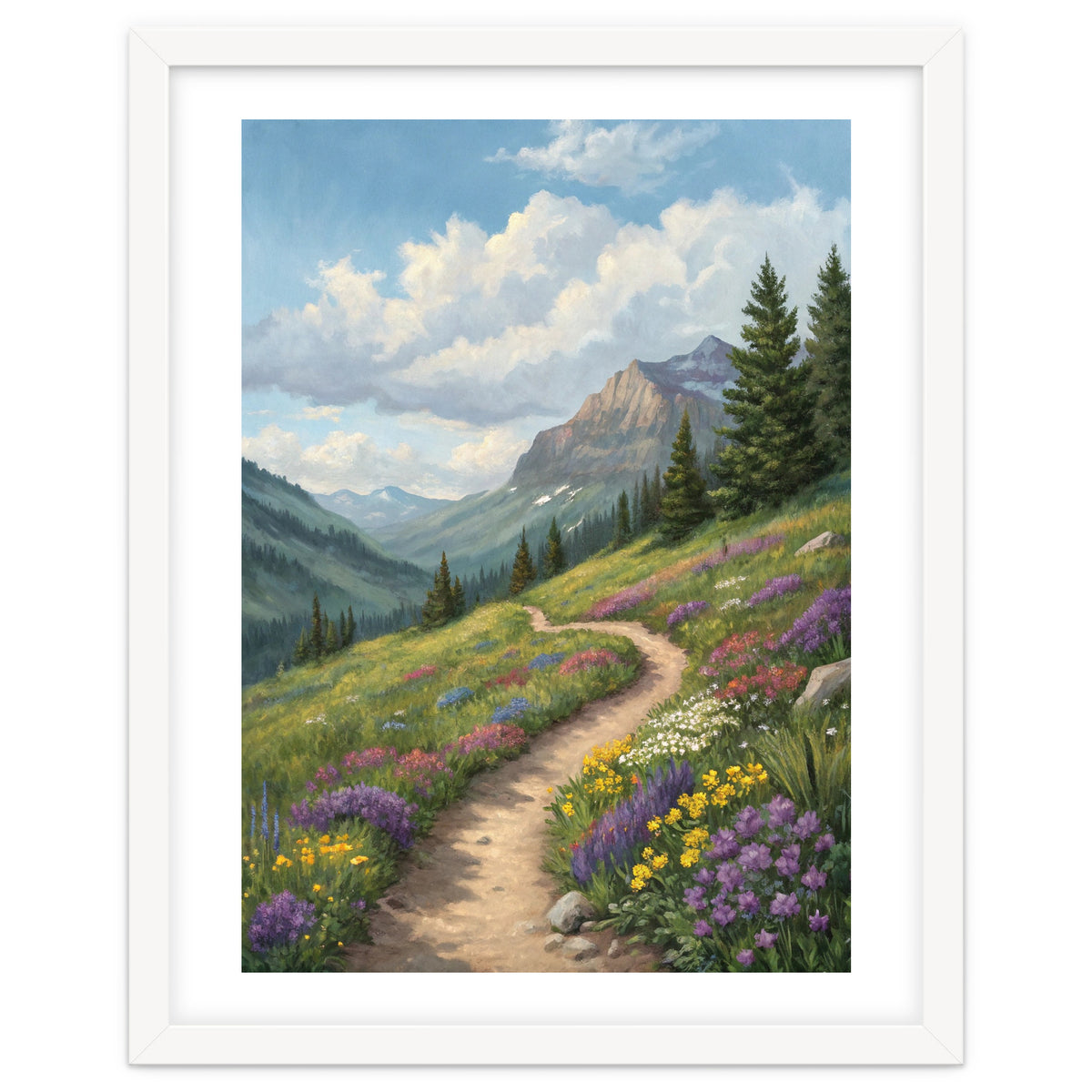 Serene Alpine Path Through Summer Wildflowers