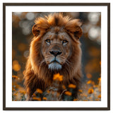 Majestic Lion Among Golden Flowers Close Up thumbnail