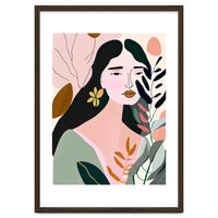 Reinvent, Beautiful Woman Girl Pastel Line Art, Minimal Botanical Nature Portrait, Modern Bohemian Drawing Nomadic Summer Self Love