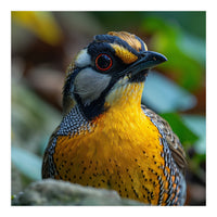 Close-up of a Yellow Bird featuring a Striking Red eye (Print Only)