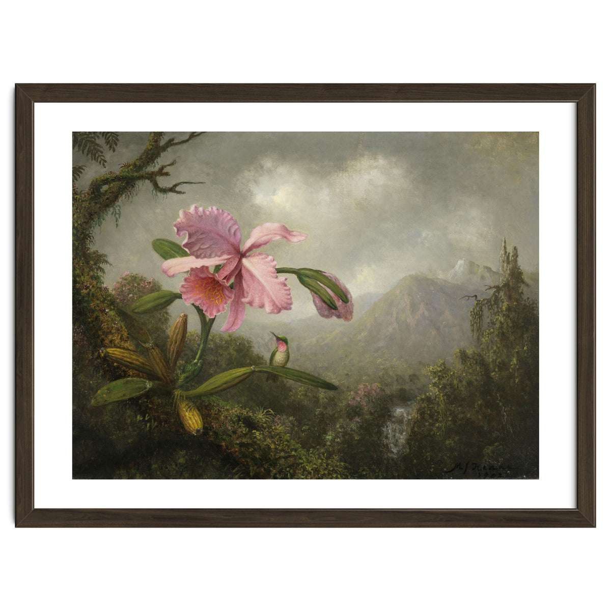 Martin Johnson Heade (Lumberville, 1819-St. Augustine, 1904). Orchid and Hummingbird near a Water...